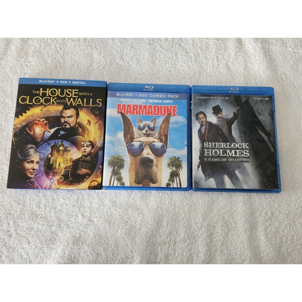 Blu-ray Mixed 3 Movie Bundle House Clock Walls,‎ Marmaduke,  Sherlock Holmes CIB
